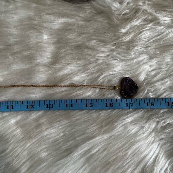 NEW Alexandra Beth Vintage Geode Amethyst Druzy Heart Pendant Necklace 17” NWOT - Picture 12 of 15